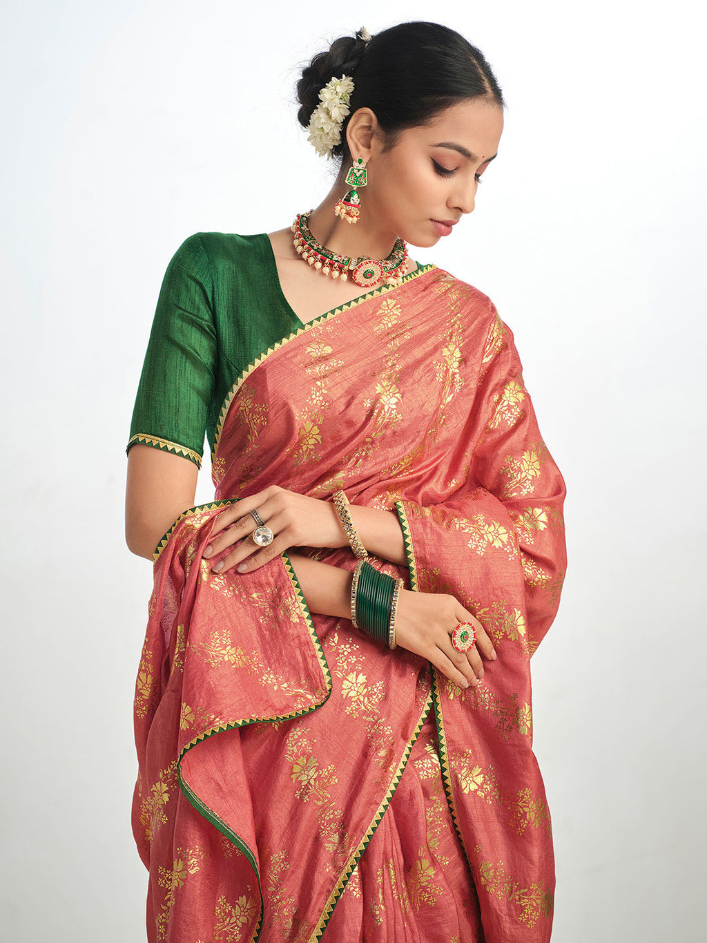 Sangria Ethnic Motifs Printed Zari Saree | Grocsy