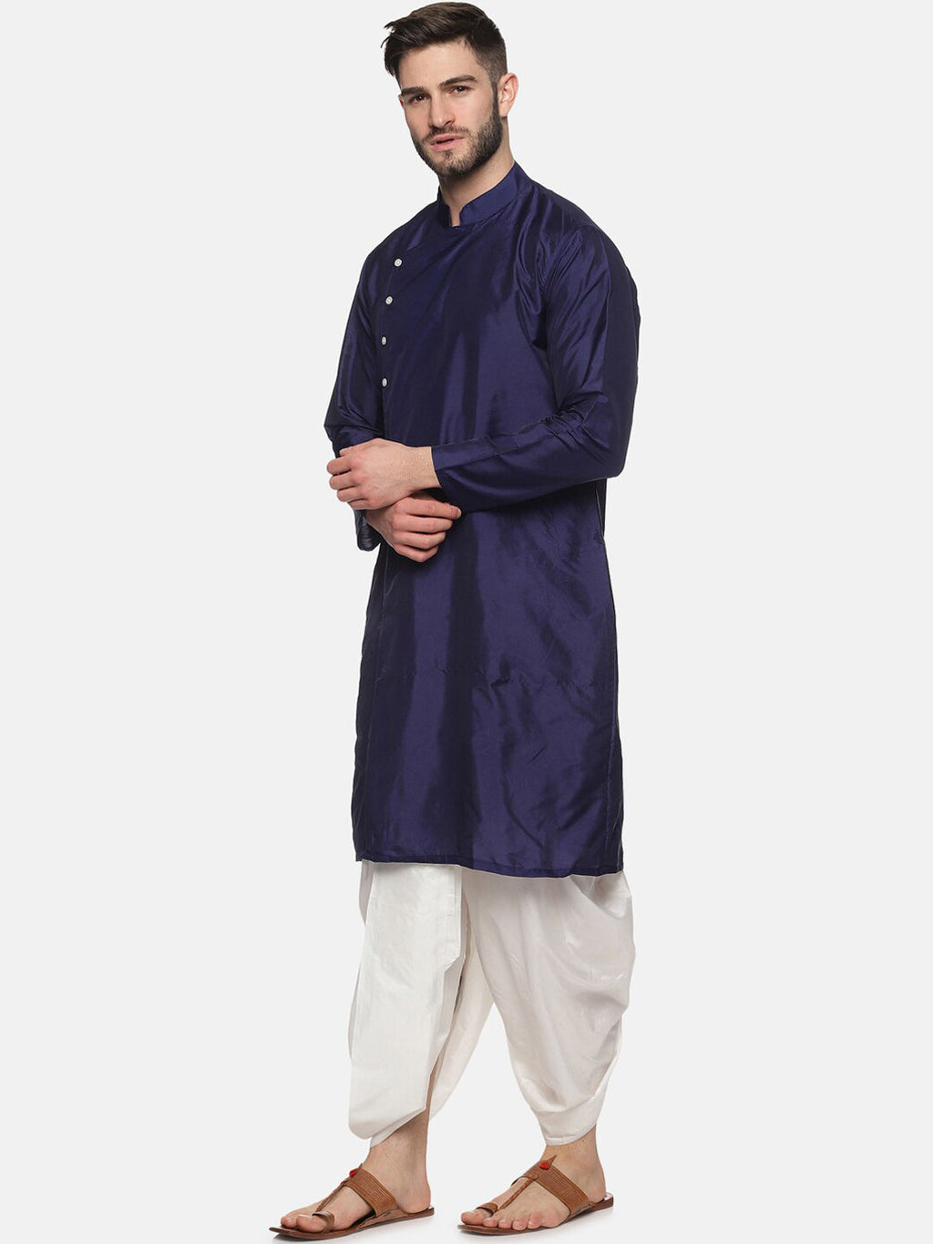 Sethukrishna Men Navy Blue Angrakha Kurta with Dhoti Pants | Grocsy