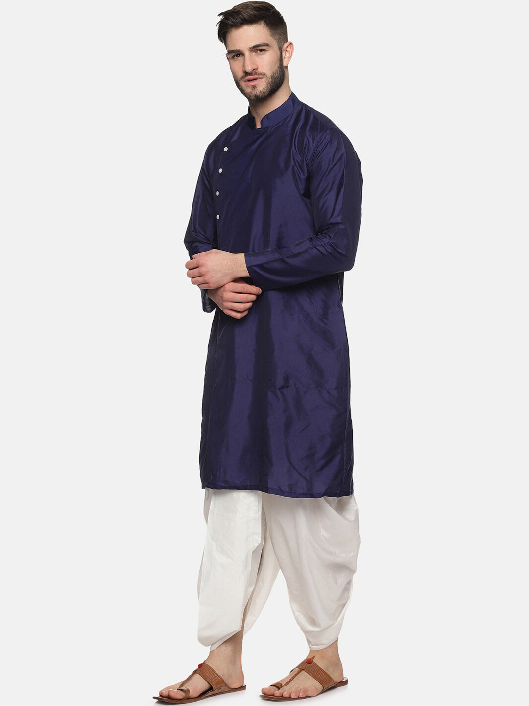 Sethukrishna Men Navy Blue Angrakha Kurta with Dhoti Pants | Grocsy