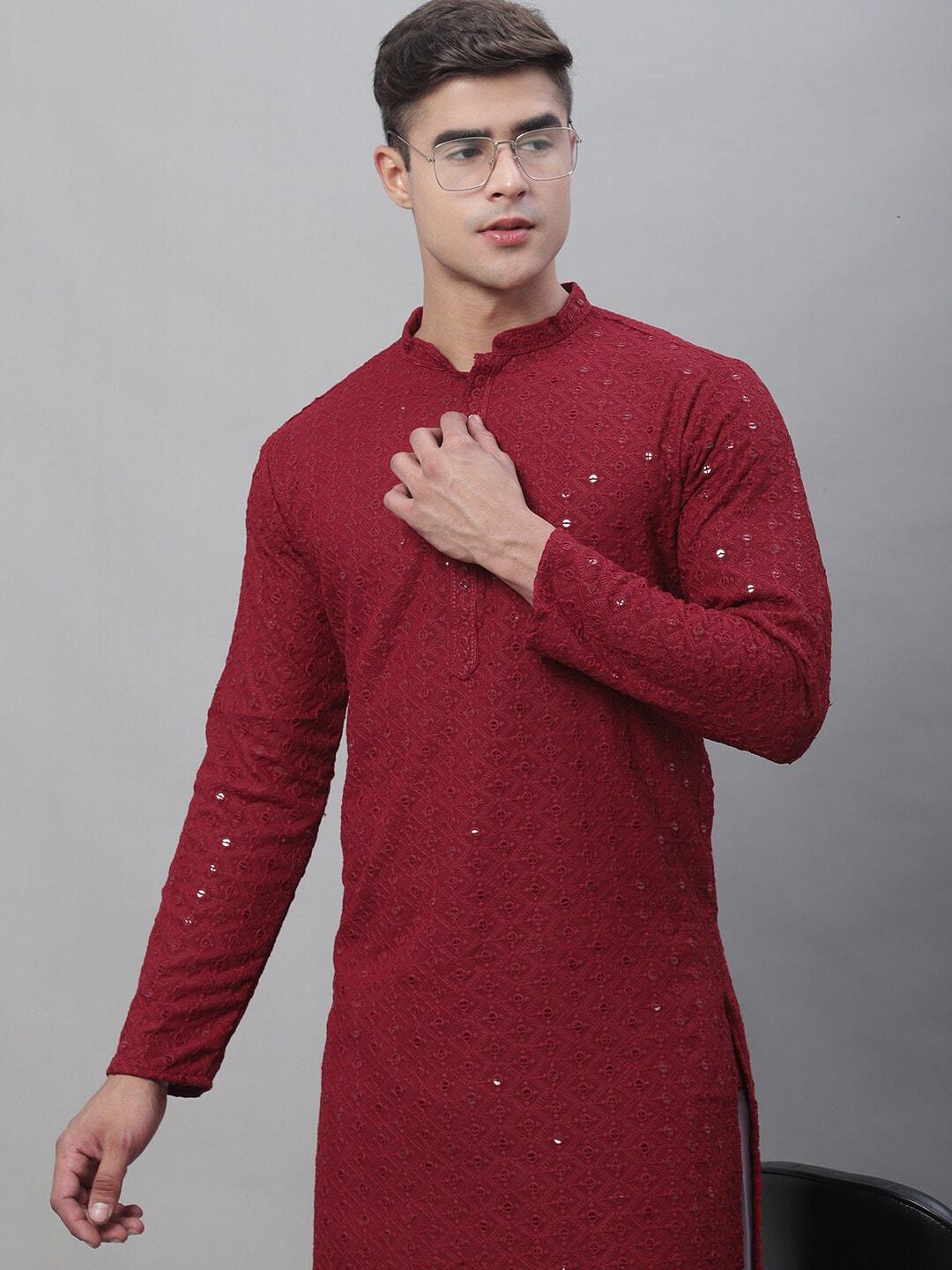 Sojanya Ethnic Motifs Embroidered Sequinned Pure Cotton Kurta | Grocsy