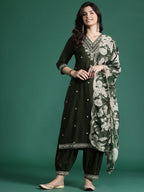 Indo Era Ethnic Motifs Embroidered Thread Work Kurta with Salwar & With Dupatta | Grocsy