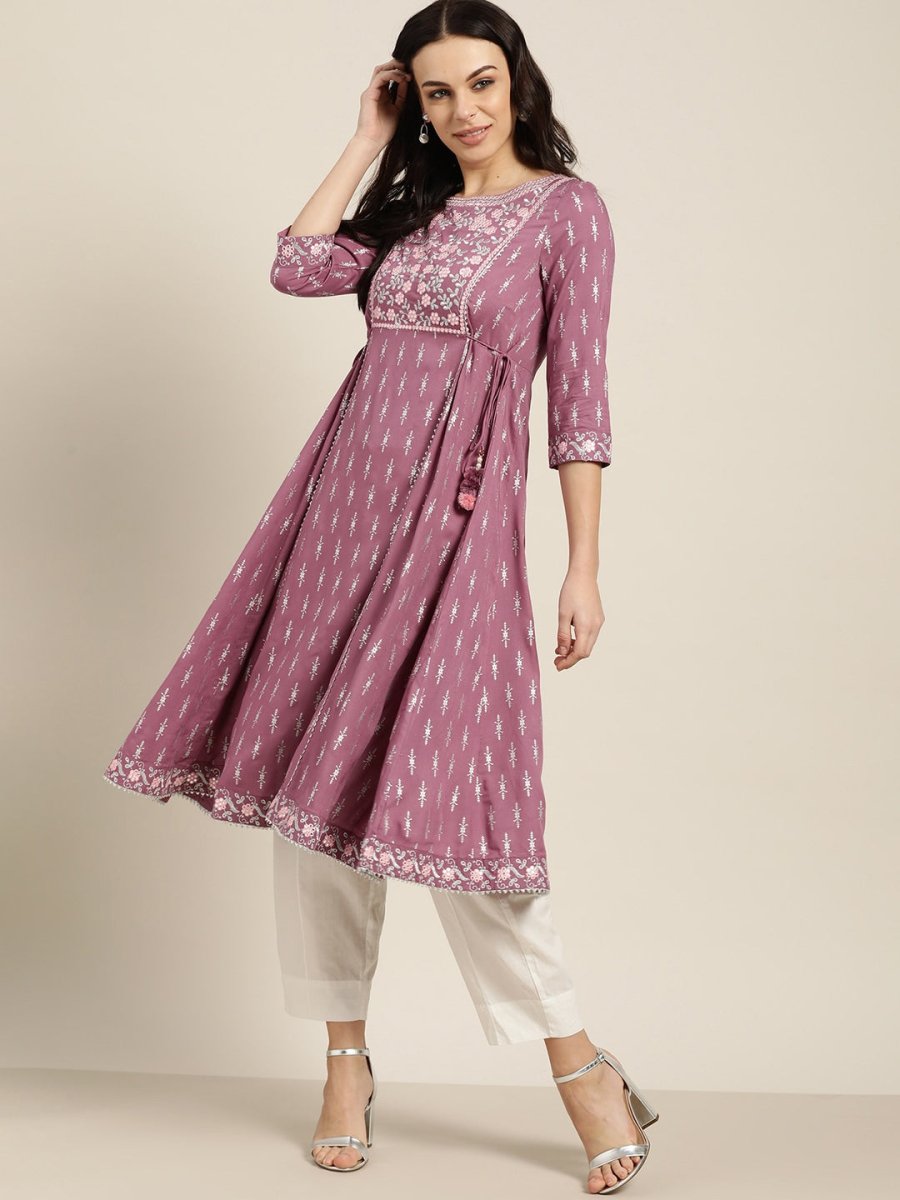 All About You Purple & Silver Ethnic Motifs Gotta Patti Detail Kurta | Grocsy