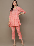 HERE&NOW Orange Floral Printed A-Line Kurta Set | Grocsy