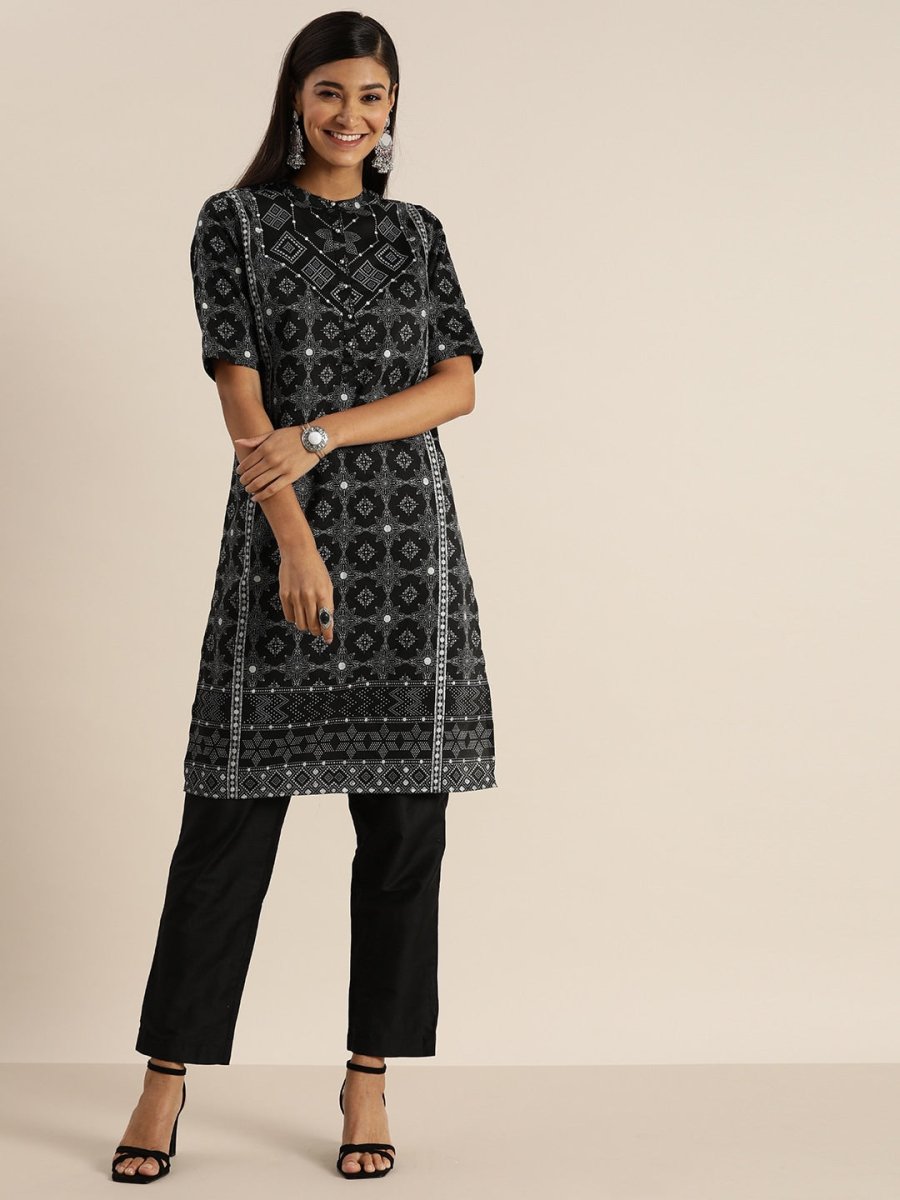 All About You Women Black & Grey Printed Kurta with Trousers | Grocsy