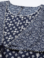 HERE&NOW Ethnic Motifs Printed Layered Gotta Patti Pure Cotton Kurta with Sharara | Grocsy