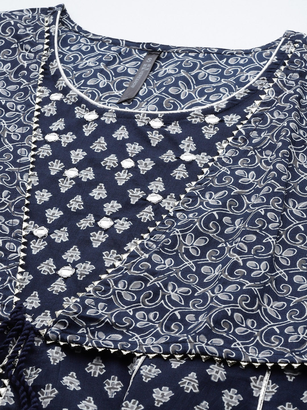 HERE&NOW Ethnic Motifs Printed Layered Gotta Patti Pure Cotton Kurta with Sharara | Grocsy
