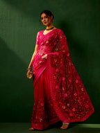 Sangria Embroidered Net Saree | Grocsy