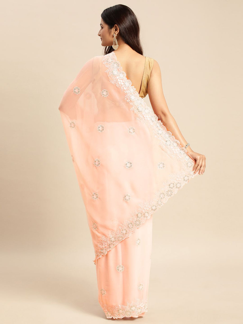 kasee Floral Zari Pure Georgette Saree | Grocsy
