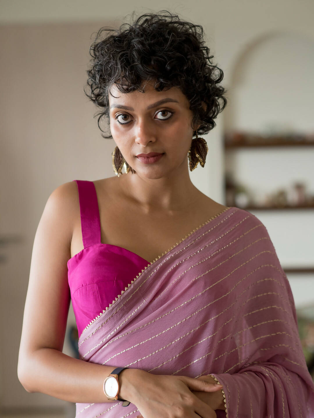 Suta Pink Striped Cotton Blend Saree | Grocsy