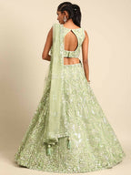 House of Panchhi Lime Green Net Sequins and Zarkan embroidery Lehenga choli & Dupatta | Grocsy