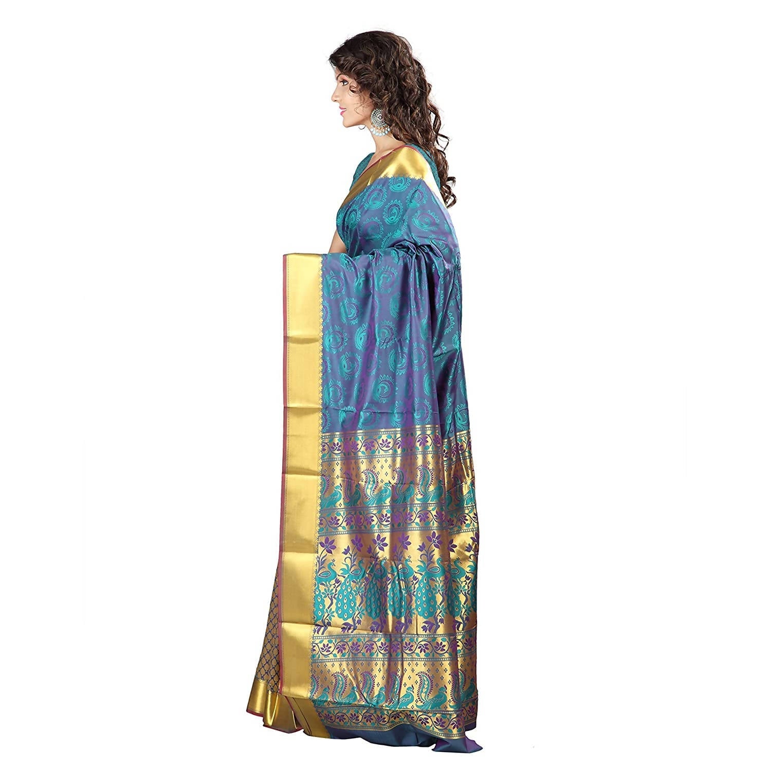 Varkala Silk Sarees Women's Teal Blue Silk Saree With Blouse Piece | Grocsy