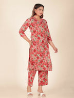 Aramya Red Soft Cotton Floral Print Panelled Kurta Set for Women | Grocsy