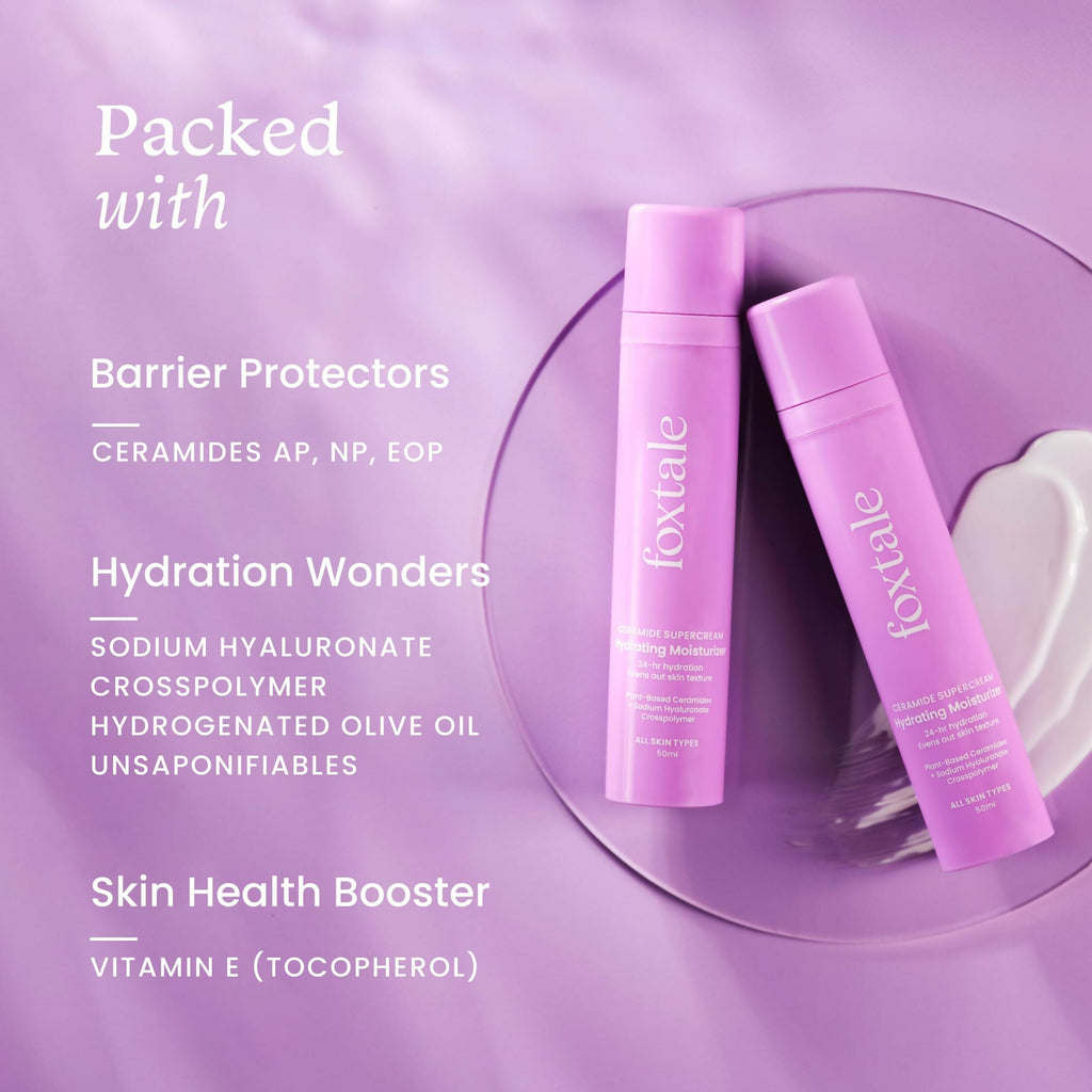 Foxtale Hydrating Ceramide Moisturizer With Hyaluronic Acid - Repairs Skin Barrier and Texture | Grocsy