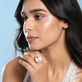 Silver Tone Kundan Cocktail Ring- Ruby Raang | Grocsy