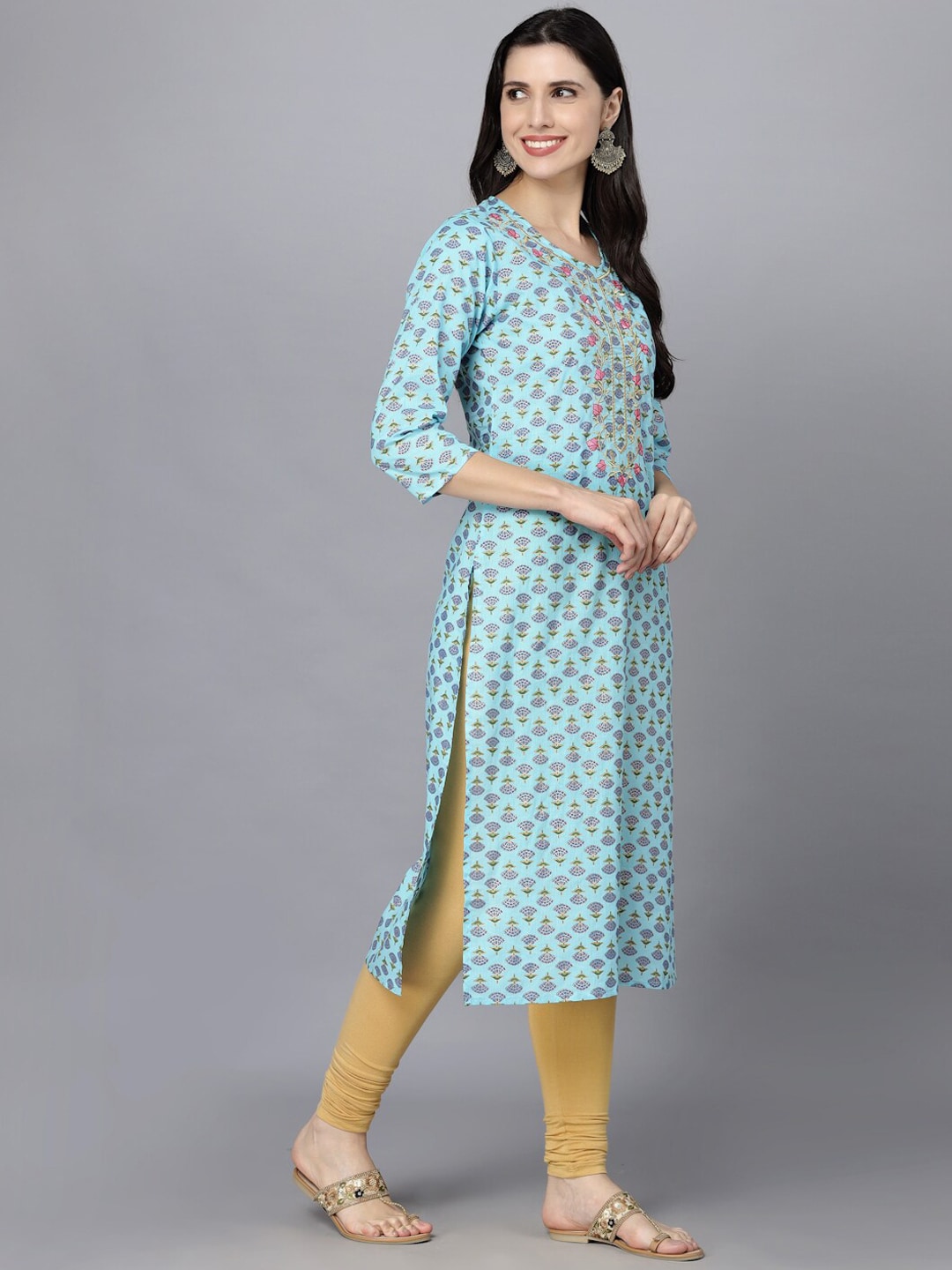 HERE&NOW Women Ethnic Motifs Printed Flared Sleeves Kurta | Grocsy