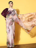 Tikhi Imli Pink & Mauve Floral Organza Saree | Grocsy