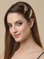 Panash Women Set of 2 Gold-Toned Cubic Zirconia-Studded Alligator Hair Clips | Grocsy