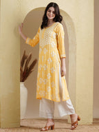 ADA Floral Lucknowi Chikankari Straight Kurta | Grocsy