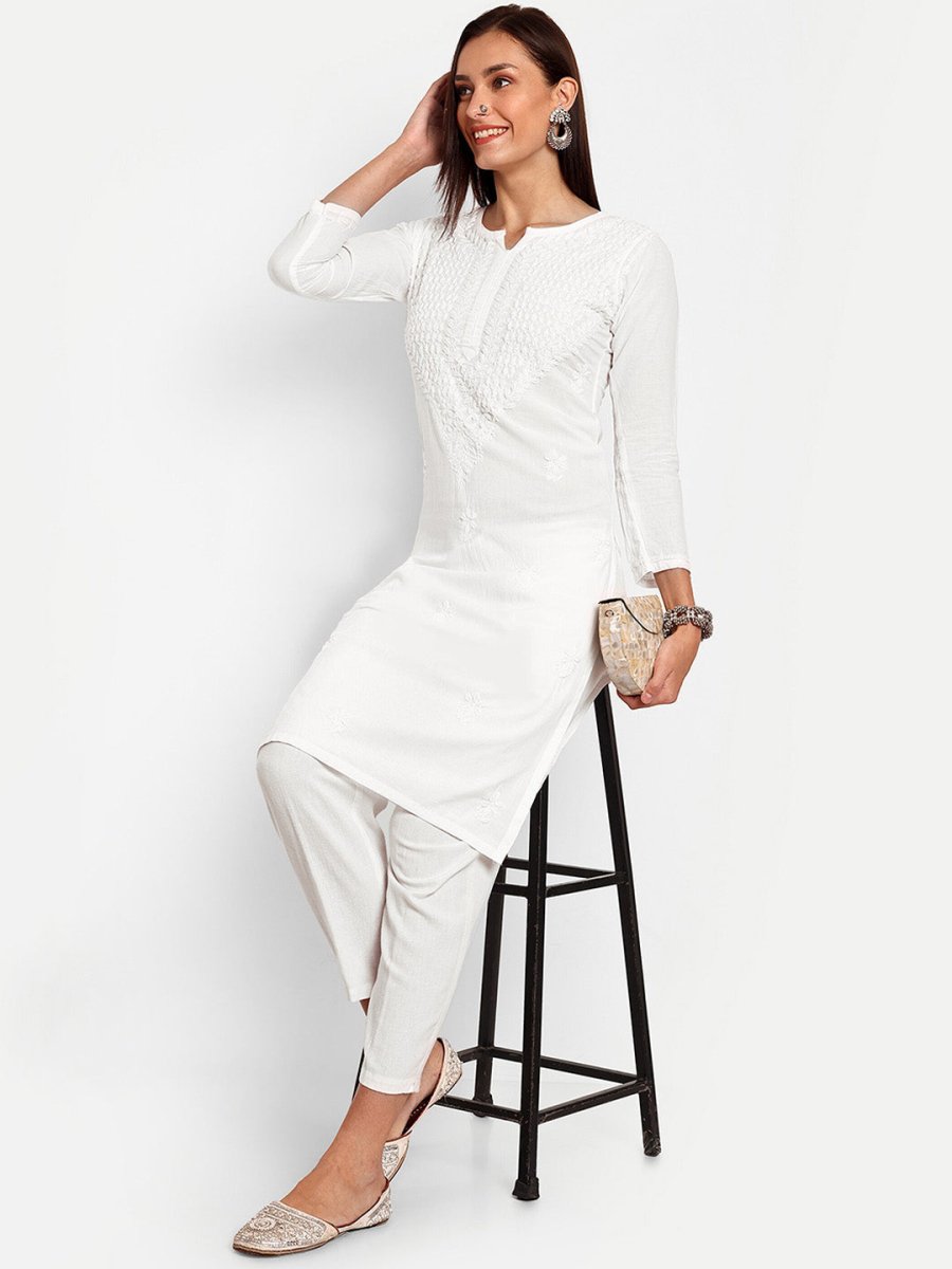 ADA Floral Embroidered Chikankari Kurta | Grocsy