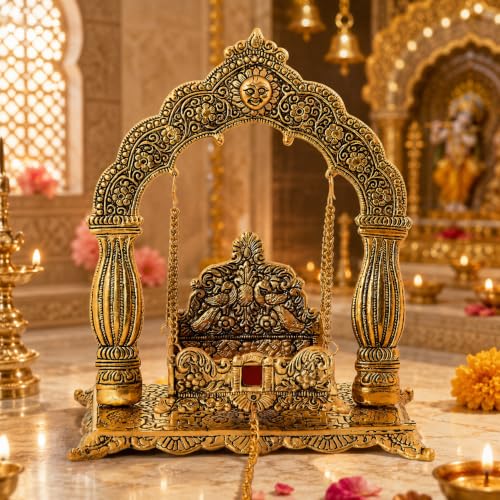 Chhariya Crafts Metal Laddu Gopal Krishna Swing Jhula for Janmashtami Pooja | Grocsy