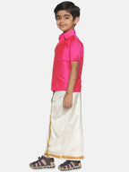 Sethukrishna Pink & White Shirt with Veshti Set For Boys | Grocsy