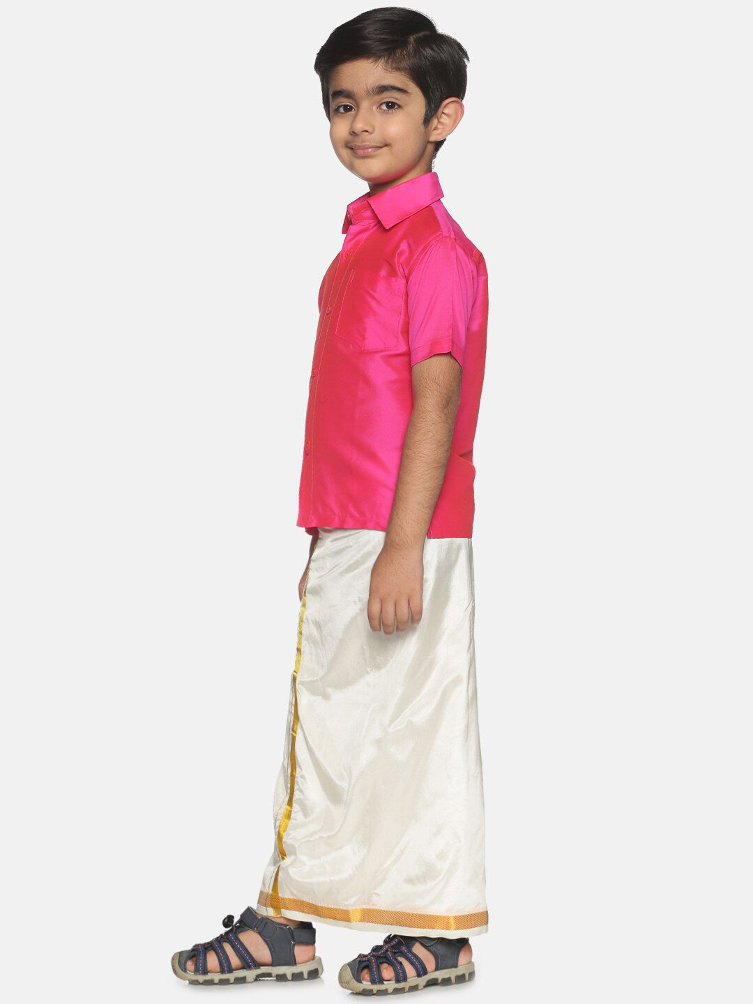 Sethukrishna Pink & White Shirt with Veshti Set For Boys | Grocsy