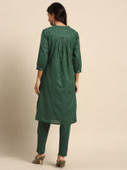 All About You Striped Pleated Sequinned Pure Cotton Kurta with Trousers | Grocsy