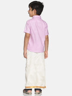 Sethukrishna Boys Pink & White Solid Shirt with Veshti Set | Grocsy