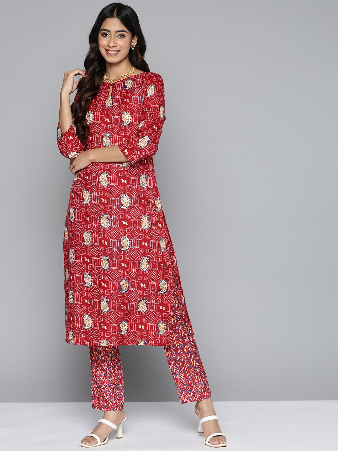 HERE&NOW Floral Printed Regular Kurta with Palazzos | Grocsy