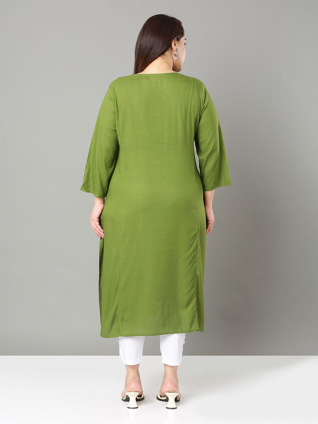 Sztori Plus Size Floral Yoke Design Thread Work Straight Kurta | Grocsy