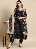 Sangria Women Embroidered Mirror Work Pure Cotton Kurta with Trousers & With Dupatta | Grocsy