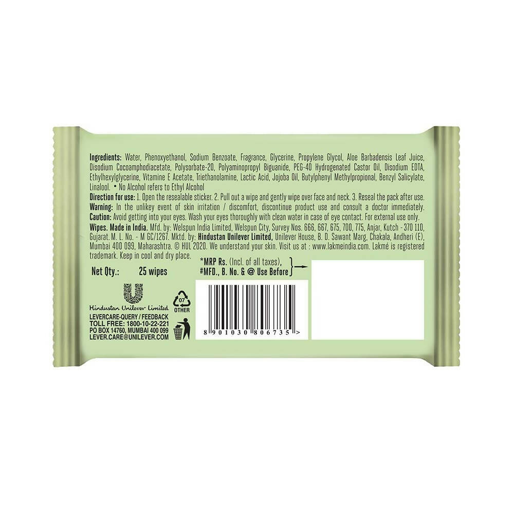 Lakme 9to5 Natural Aloe Cleansing Wipes | Grocsy