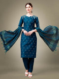 Jyoti Fashion Women's Morpich Cotton Blend Embroidery & Sequence work Kurta with Trouser & Dupatta | Grocsy