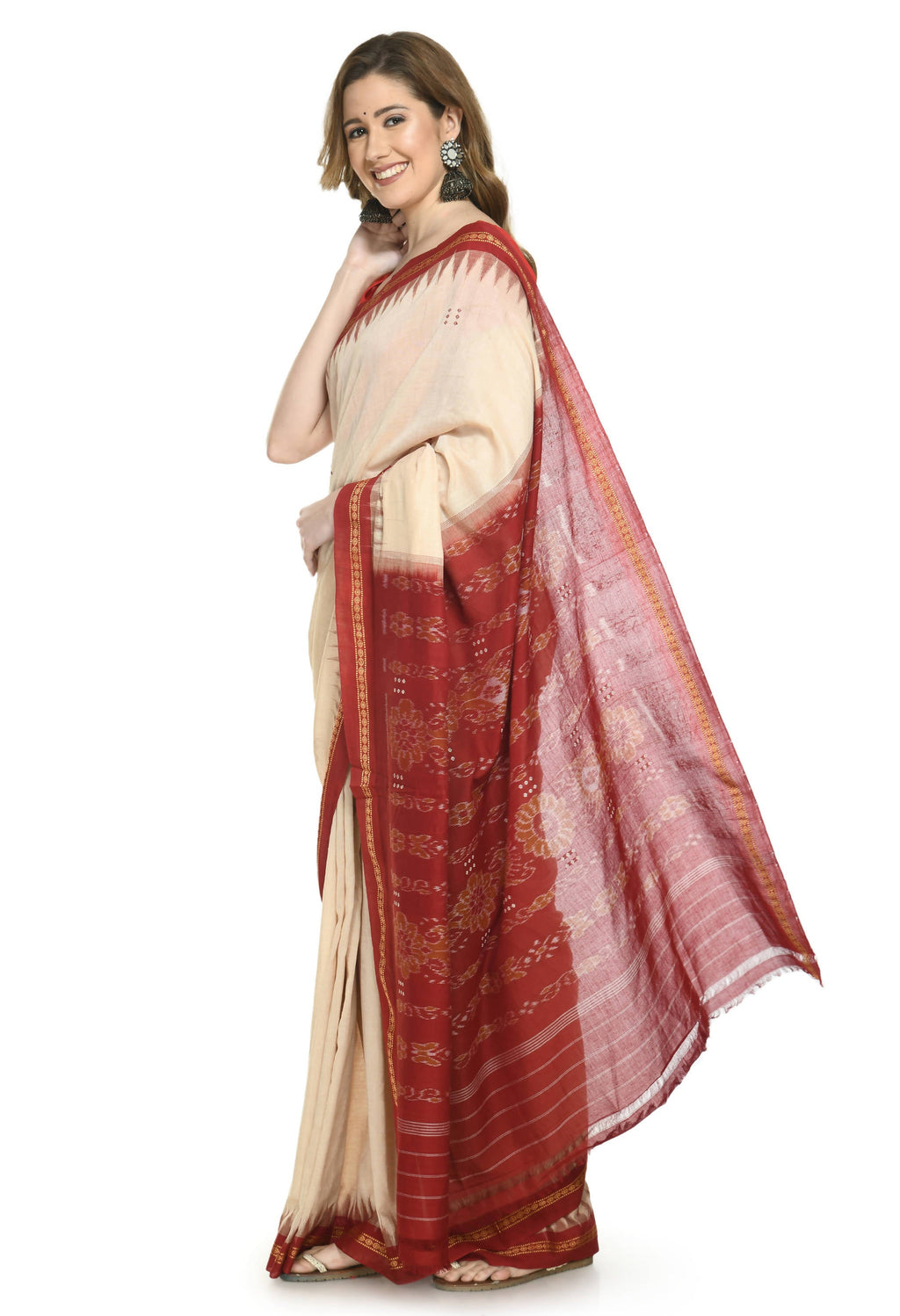 Vamika Sambalpuri Ikat Cotton Special Buti Tasrite & Maroon Saree | Grocsy