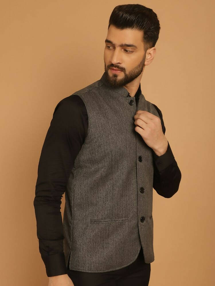 Even Apparels Nehru Jacket With Welt Pockets - Grey | Grocsy