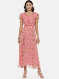 Souchii Women Pink Printed Fit and Flare Dress | Grocsy