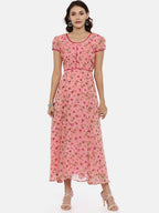 Souchii Women Pink Printed Fit And Flare Beautiful Dress | Grocsy