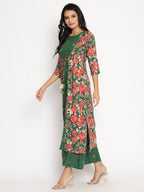 Ahalyaa Women's Green Rayon Printed Kurta Palazzo Set | Grocsy