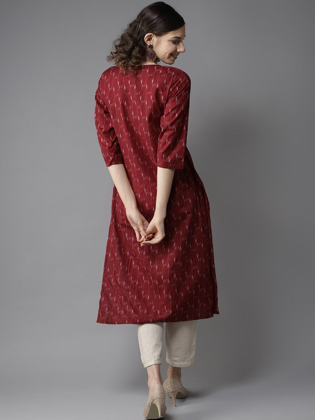 HERE&NOW Women Maroon & Off-White Printed Straight Kurta | Grocsy