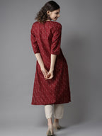 HERE&NOW Women Maroon & Off-White Printed Straight Kurta | Grocsy