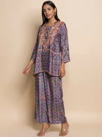 HOUSE OF KARI Floral Embroidered Regular Chikankari Straight Kurta with Palazzos | Grocsy