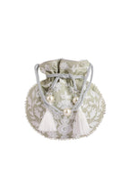 Masq Green & White Embellished Embroidered Potli Clutch