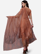 HERE&NOW Lucknowi Chikankari Schiffli Chanderi Silk Kurta Trousers with Organza Dupatta | Grocsy