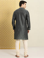 House of Pataudi Men Embroidered Mirror Work Jashn Kurta | Grocsy