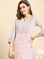 Sangria Women Pink Floral Embroidered Kurta | Grocsy