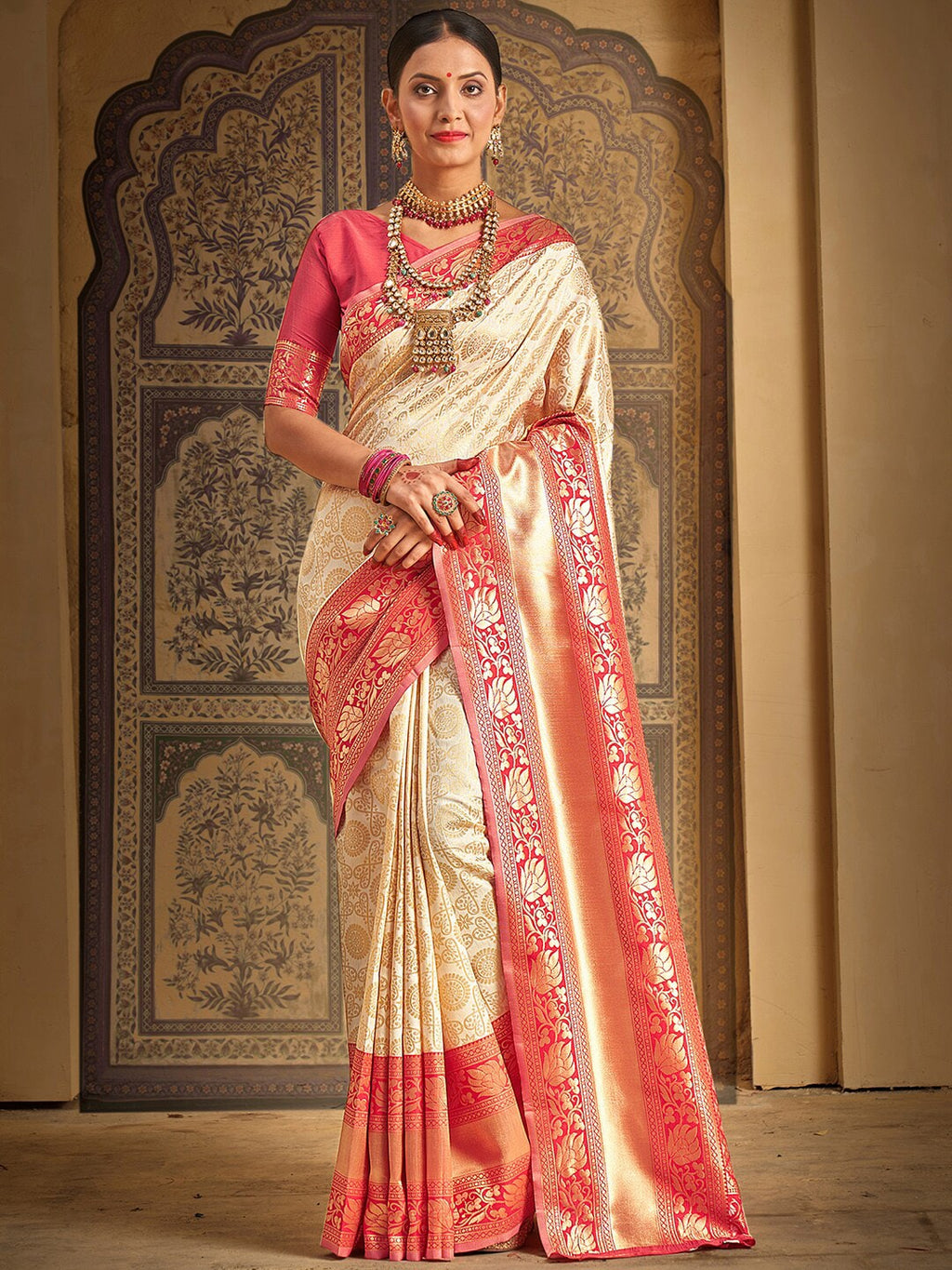 Saree Mall Woven Design Zari Kanjeevaram Traditional Sarees | Grocsy