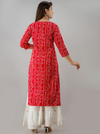 HERE&NOW Red & Gold-Toned Bandhani Printed Gotta Patti Kurta with Sharara | Grocsy