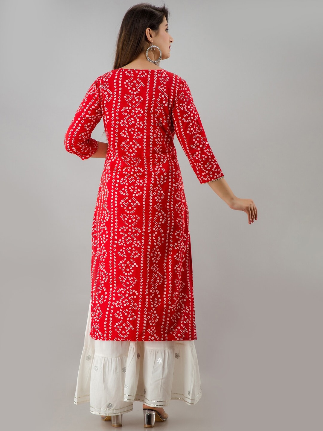 HERE&NOW Red & Gold-Toned Bandhani Printed Gotta Patti Kurta with Sharara | Grocsy