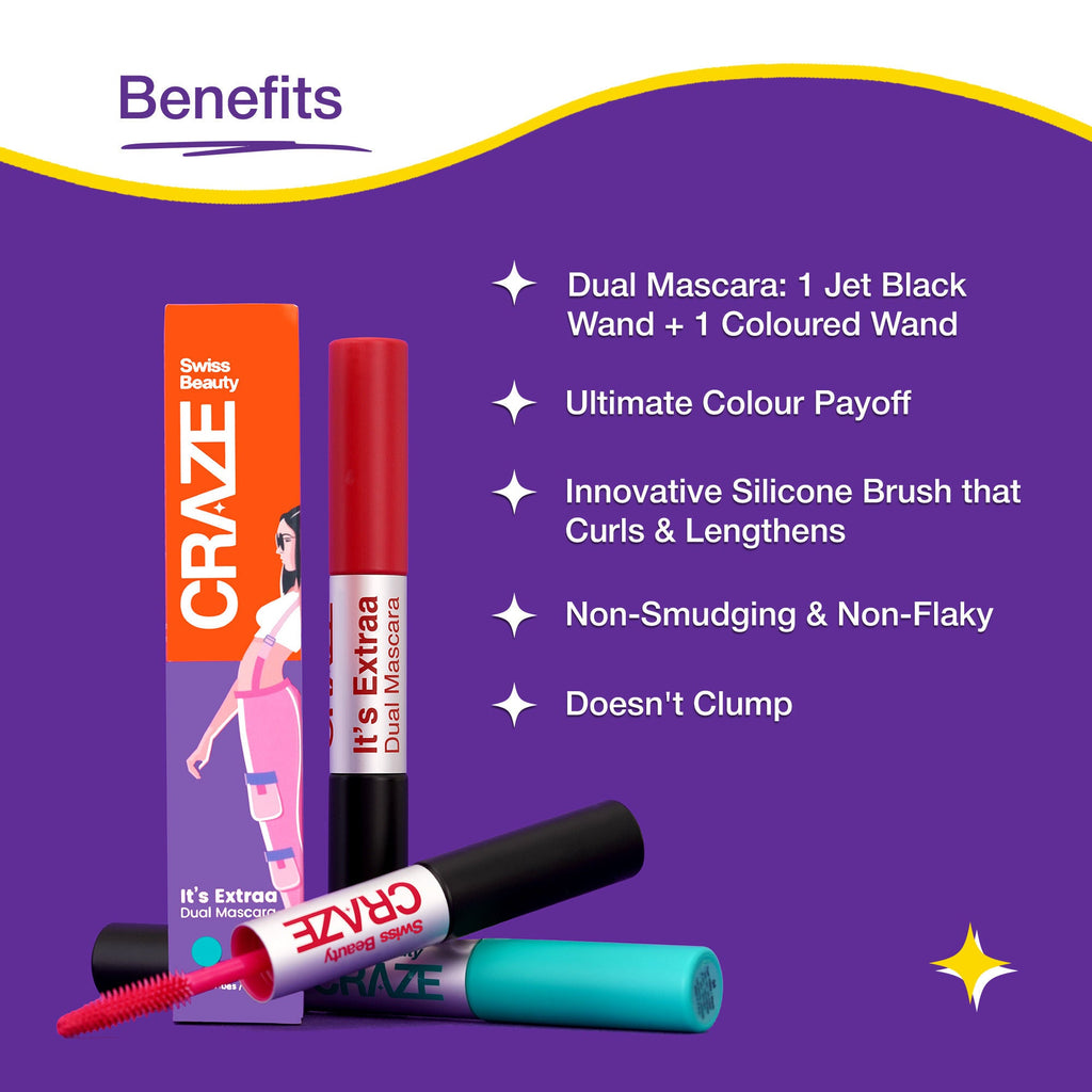 Swiss Beauty Craze It's Extraa Dual Non Flaky Mascara - 4 Teal Vibes | Grocsy