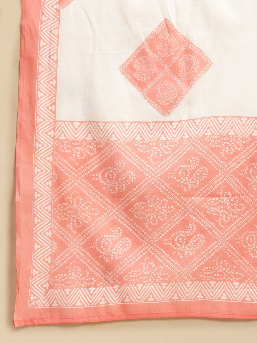 Sangria Orange & White Bandhani Printed Pure Cotton Kurta With Trouser & Dupatta | Grocsy